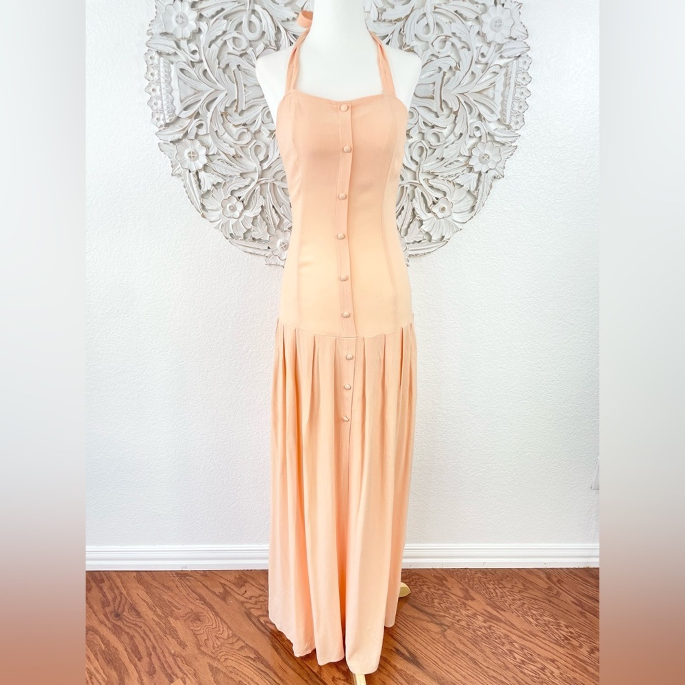 {Flynn Skye} Paisley Button Front Maxi Dress, Peach, Size S